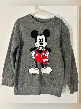 Disney Gray Mickey Mouse Graphic Crew Neck Sweatshirt Red Scarf Kids Small